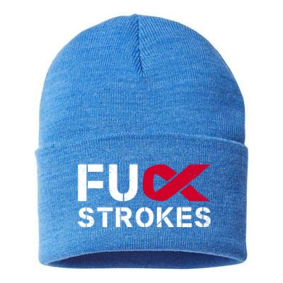 Fuck Strokes Fu Survivor Stroke Awareness Month Red Ribbon Great Gift Sustainable Knit Beanie