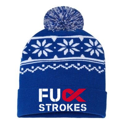 Fuck Strokes Fu Survivor Stroke Awareness Month Red Ribbon Great Gift USA-Made Snowflake Beanie