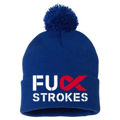 Fuck Strokes Fu Survivor Stroke Awareness Month Red Ribbon Great Gift Pom Pom 12in Knit Beanie