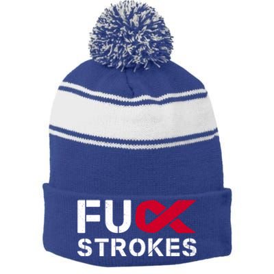 Fuck Strokes Fu Survivor Stroke Awareness Month Red Ribbon Great Gift Stripe Pom Pom Beanie