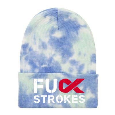 Fuck Strokes Fu Survivor Stroke Awareness Month Red Ribbon Great Gift Tie Dye 12in Knit Beanie