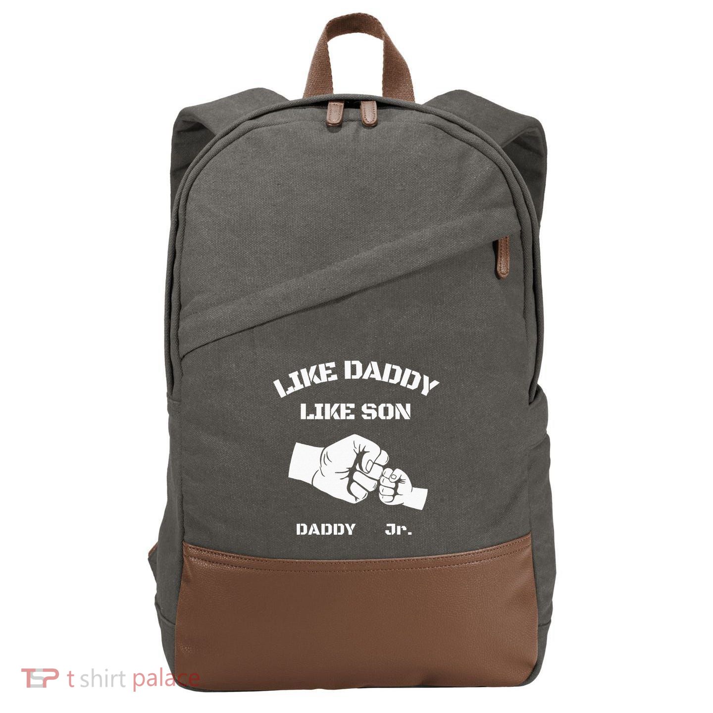 Father Son Fist Bump Matching Fathers Day Daddy Dad & Son Cotton Canvas Backpack