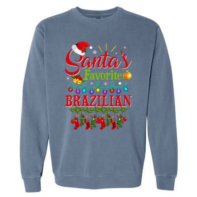 Funny SantaS Favorite Brazilian Christmas Santa Hat Light Garment-Dyed Sweatshirt