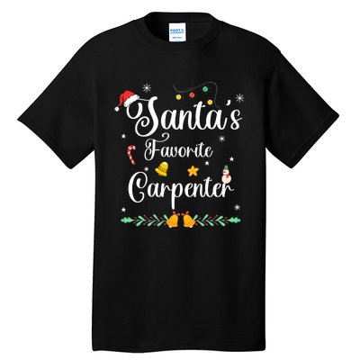 Funny SantaS Favorite Carpenter Christmas Santa Hat Lights Tall T-Shirt