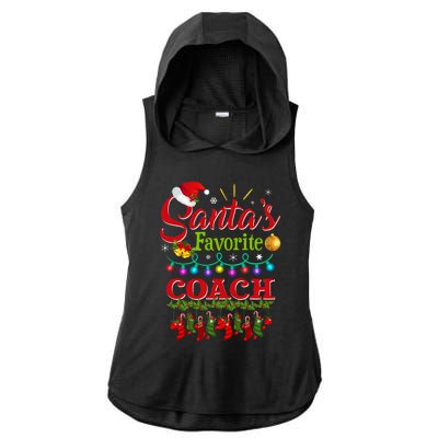 Funny SantaS Favorite Coach Christmas Santa Hat Light Ladies PosiCharge Tri-Blend Wicking Draft Hoodie Tank