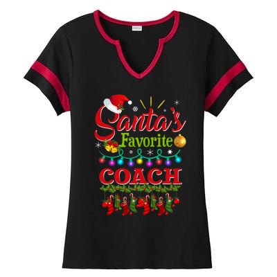 Funny SantaS Favorite Coach Christmas Santa Hat Light Ladies Halftime Notch Neck Tee