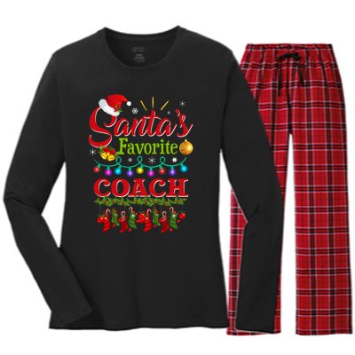 Funny SantaS Favorite Coach Christmas Santa Hat Light Women's Long Sleeve Flannel Pajama Set 