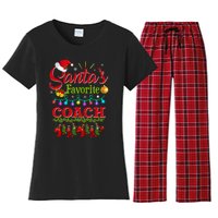 Funny SantaS Favorite Coach Christmas Santa Hat Light Women's Flannel Pajama Set