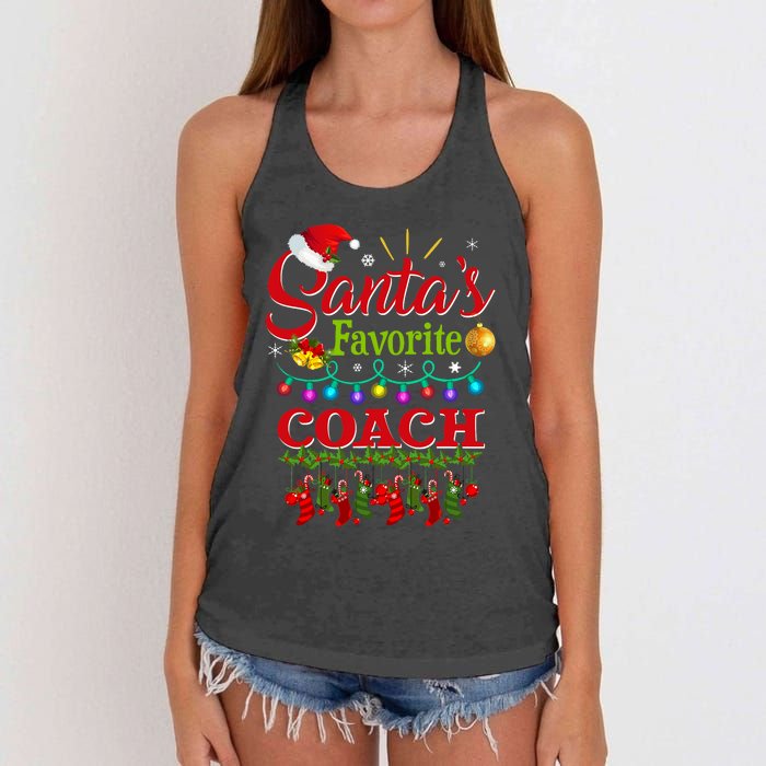 Funny SantaS Favorite Coach Christmas Santa Hat Light Women's Knotted Racerback Tank