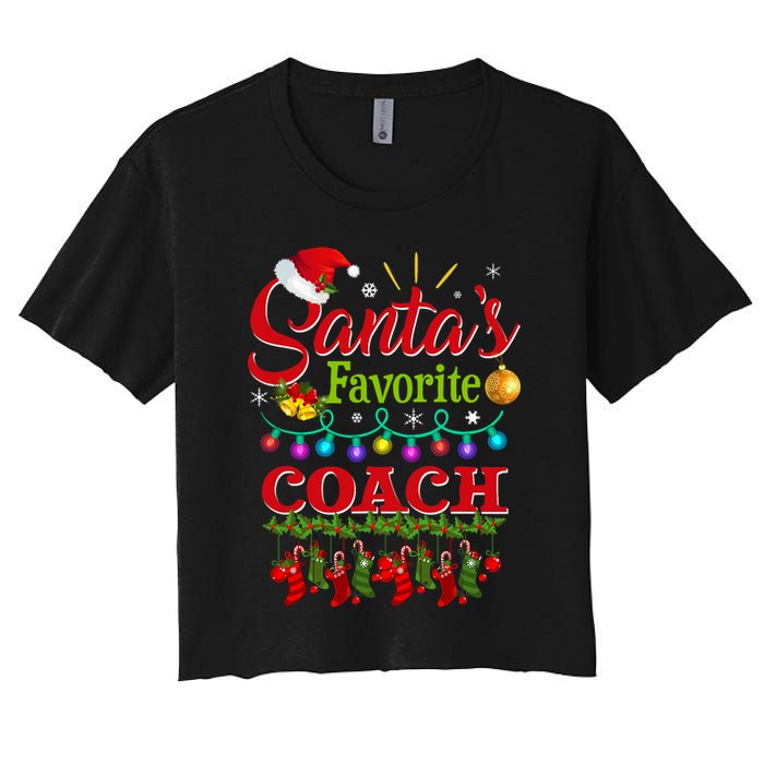 Funny SantaS Favorite Coach Christmas Santa Hat Light Women's Crop Top Tee