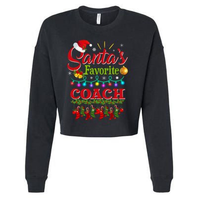 Funny SantaS Favorite Coach Christmas Santa Hat Light Cropped Pullover Crew