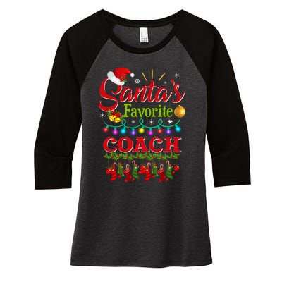 Funny SantaS Favorite Coach Christmas Santa Hat Light Women's Tri-Blend 3/4-Sleeve Raglan Shirt