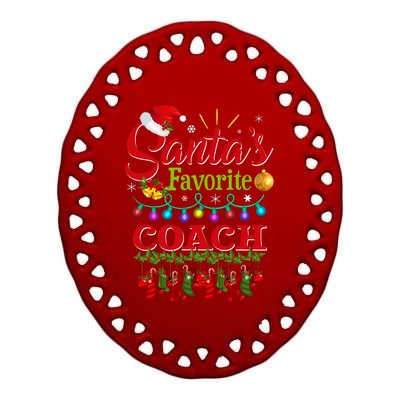 Funny SantaS Favorite Coach Christmas Santa Hat Light Ceramic Oval Ornament