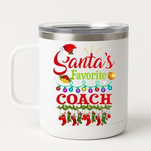 Funny SantaS Favorite Coach Christmas Santa Hat Light 12 oz Stainless Steel Tumbler Cup