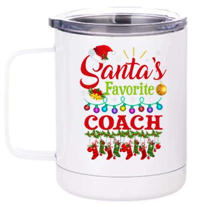 Funny SantaS Favorite Coach Christmas Santa Hat Light 12 oz Stainless Steel Tumbler Cup