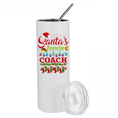 Funny SantaS Favorite Coach Christmas Santa Hat Light Stainless Steel Tumbler