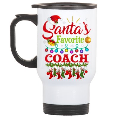 Funny SantaS Favorite Coach Christmas Santa Hat Light Stainless Steel Travel Mug