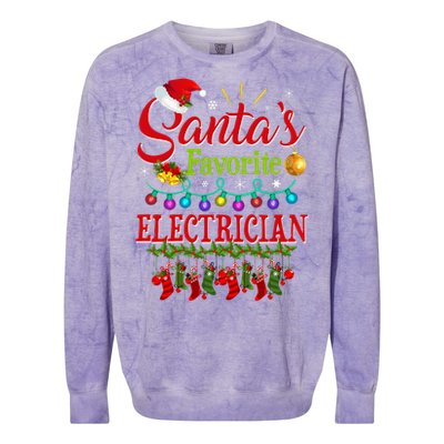 Funny SantaS Favorite Electrician Christmas Santa Hat Light Colorblast Crewneck Sweatshirt