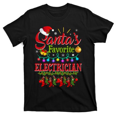 Funny SantaS Favorite Electrician Christmas Santa Hat Light T-Shirt