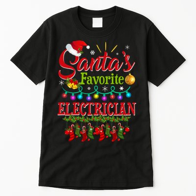 Funny SantaS Favorite Electrician Christmas Santa Hat Light Tall T-Shirt