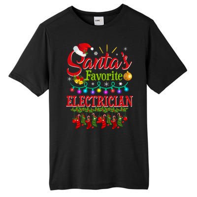 Funny SantaS Favorite Electrician Christmas Santa Hat Light Tall Fusion ChromaSoft Performance T-Shirt