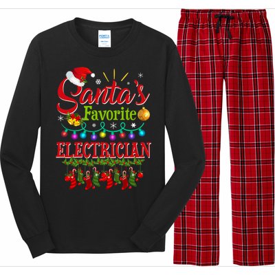 Funny SantaS Favorite Electrician Christmas Santa Hat Light Long Sleeve Pajama Set