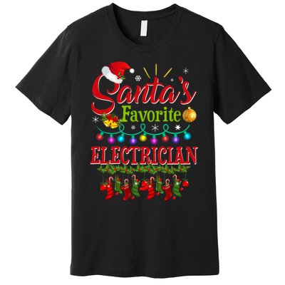 Funny SantaS Favorite Electrician Christmas Santa Hat Light Premium T-Shirt