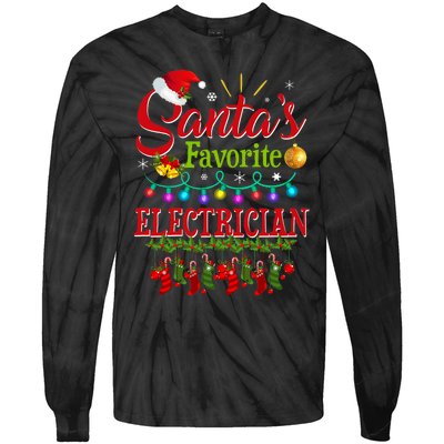 Funny SantaS Favorite Electrician Christmas Santa Hat Light Tie-Dye Long Sleeve Shirt