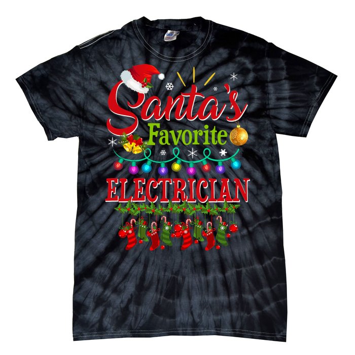 Funny SantaS Favorite Electrician Christmas Santa Hat Light Tie-Dye T-Shirt