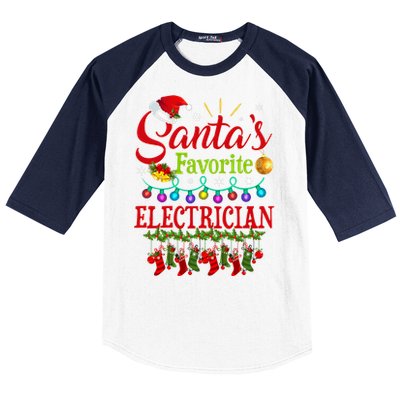 Funny SantaS Favorite Electrician Christmas Santa Hat Light Baseball Sleeve Shirt