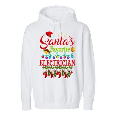 Funny SantaS Favorite Electrician Christmas Santa Hat Light Garment-Dyed Fleece Hoodie