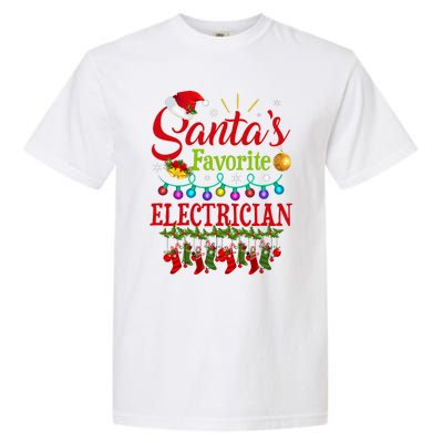 Funny SantaS Favorite Electrician Christmas Santa Hat Light Garment-Dyed Heavyweight T-Shirt