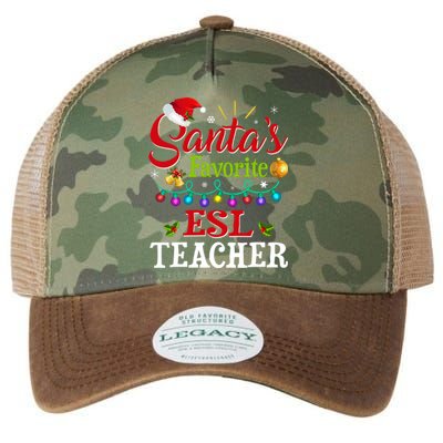 Funny SantaS Favorite Esl Teacher Christmas Santa Hat Light Legacy Tie Dye Trucker Hat