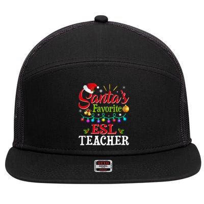 Funny SantaS Favorite Esl Teacher Christmas Santa Hat Light 7 Panel Mesh Trucker Snapback Hat