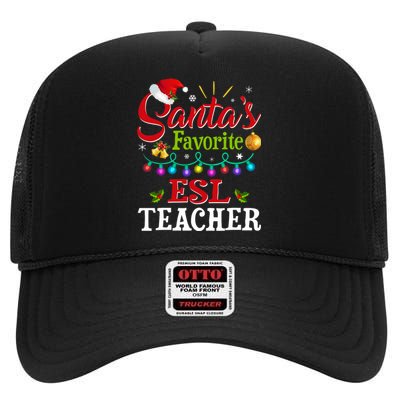 Funny SantaS Favorite Esl Teacher Christmas Santa Hat Light High Crown Mesh Back Trucker Hat