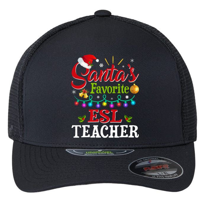 Funny SantaS Favorite Esl Teacher Christmas Santa Hat Light Flexfit Unipanel Trucker Cap