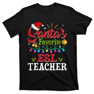 Funny SantaS Favorite Esl Teacher Christmas Santa Hat Light T-Shirt