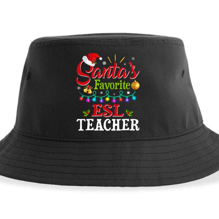 Funny SantaS Favorite Esl Teacher Christmas Santa Hat Light Sustainable Bucket Hat