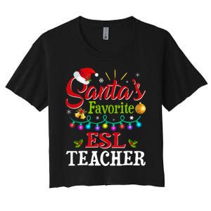 Funny SantaS Favorite Esl Teacher Christmas Santa Hat Light Women's Crop Top Tee