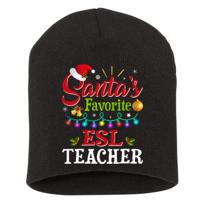 Funny SantaS Favorite Esl Teacher Christmas Santa Hat Light Short Acrylic Beanie