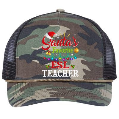 Funny SantaS Favorite Esl Teacher Christmas Santa Hat Light Retro Rope Trucker Hat Cap