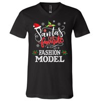 Funny SantaS Favorite Fashion Model Christmas Gift Xmas Hat V-Neck T-Shirt