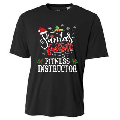 Funny SantaS Favorite Fitness Instructor Santa Hat Xmas Cooling Performance Crew T-Shirt