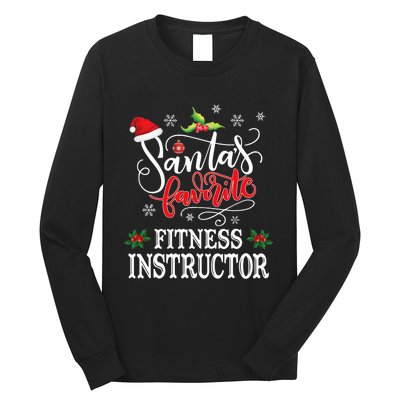 Funny SantaS Favorite Fitness Instructor Santa Hat Xmas Long Sleeve Shirt