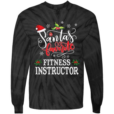 Funny SantaS Favorite Fitness Instructor Santa Hat Xmas Tie-Dye Long Sleeve Shirt