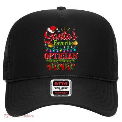 Funny SantaS Favorite Optician Christmas Santa Hat Light High Crown Mesh Back Trucker Hat