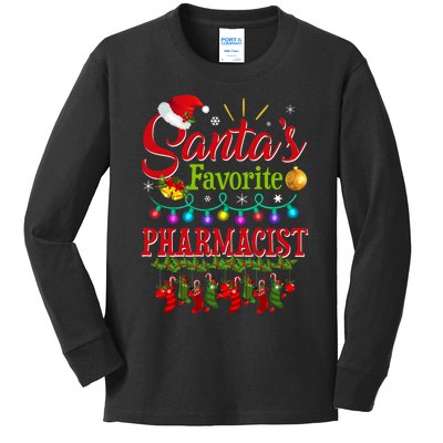 Funny SantaS Favorite Pharmacist Christmas Santa Hat Light Kids Long Sleeve Shirt