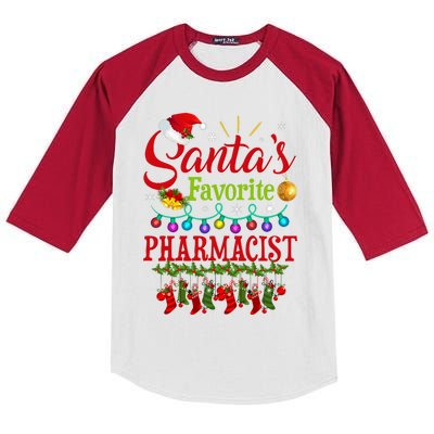 Funny SantaS Favorite Pharmacist Christmas Santa Hat Light Kids Colorblock Raglan Jersey