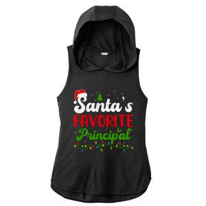 Funny SantaS Favorite Principal Christmas Santa Hat Lights Long Sleeve Ladies PosiCharge Tri-Blend Wicking Draft Hoodie Tank