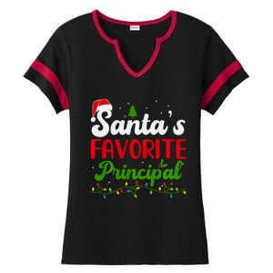 Funny SantaS Favorite Principal Christmas Santa Hat Lights Long Sleeve Ladies Halftime Notch Neck Tee